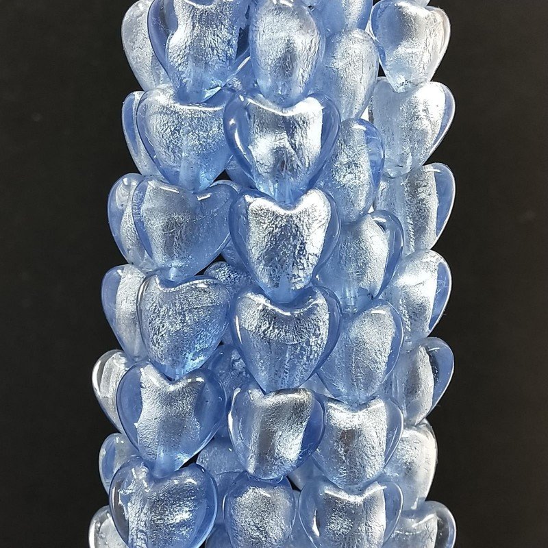 Perline in Vetro Stile Murano Blu Forma Cuore Piatto Liscio Foro Passante 15mm