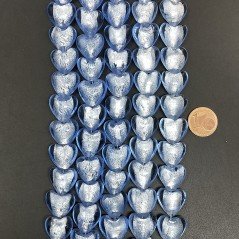 Perline in Vetro Stile Murano Blu Forma Cuore Piatto Liscio Foro Passante 15mm