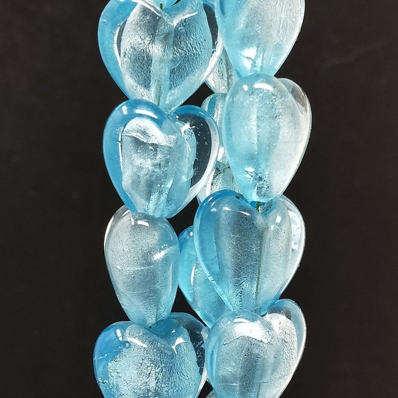 Perline in Vetro Stile Murano Azzurro Forma Cuore Piatto Liscio Foro Passante 20mm Perline in Vetro Stile Murano Azzurro Forma Cuore Piatto Liscio Foro Passante 20mm