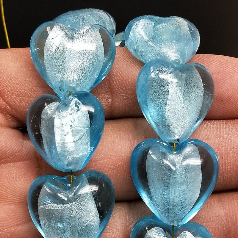 Perline in Vetro Stile Murano Azzurro Forma Cuore Piatto Liscio Foro Passante 20mm Perline in Vetro Stile Murano Azzurro Forma Cuore Piatto Liscio Foro Passante 20mm