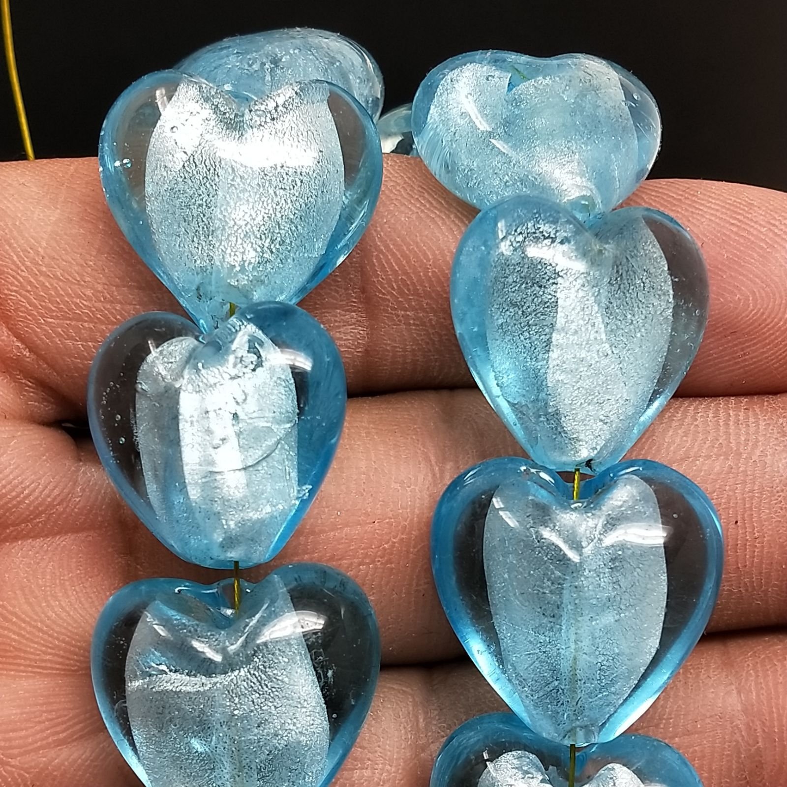 Perline in Vetro Stile Murano Azzurro Forma Cuore Piatto Liscio Foro Passante 20mm