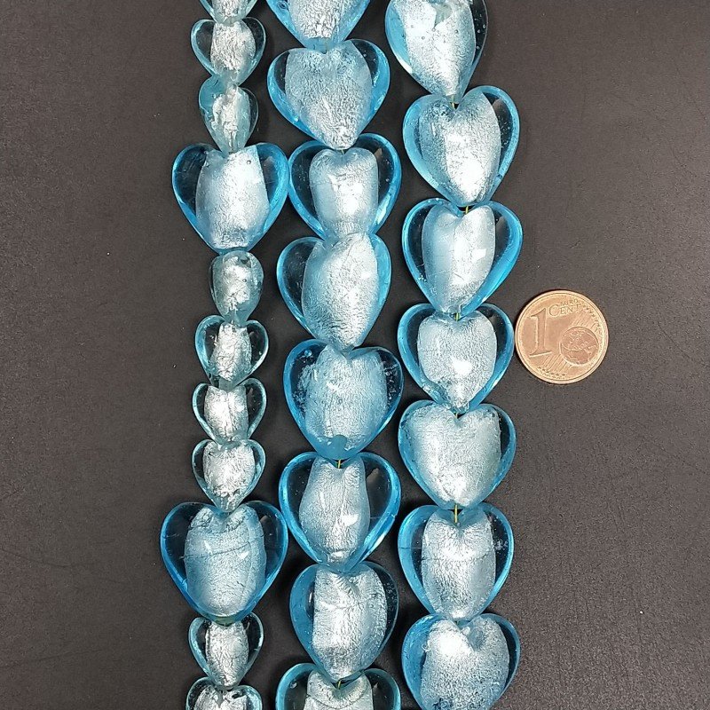 Perline in Vetro Stile Murano Azzurro Forma Cuore Piatto Liscio Foro Passante 20mm Perline in Vetro Stile Murano Azzurro Forma Cuore Piatto Liscio Foro Passante 20mm