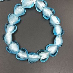 Perline in Vetro Stile Murano Azzurro Forma Cuore Piatto Liscio Foro Passante 20mm Perline in Vetro Stile Murano Azzurro Forma Cuore Piatto Liscio Foro Passante 20mm