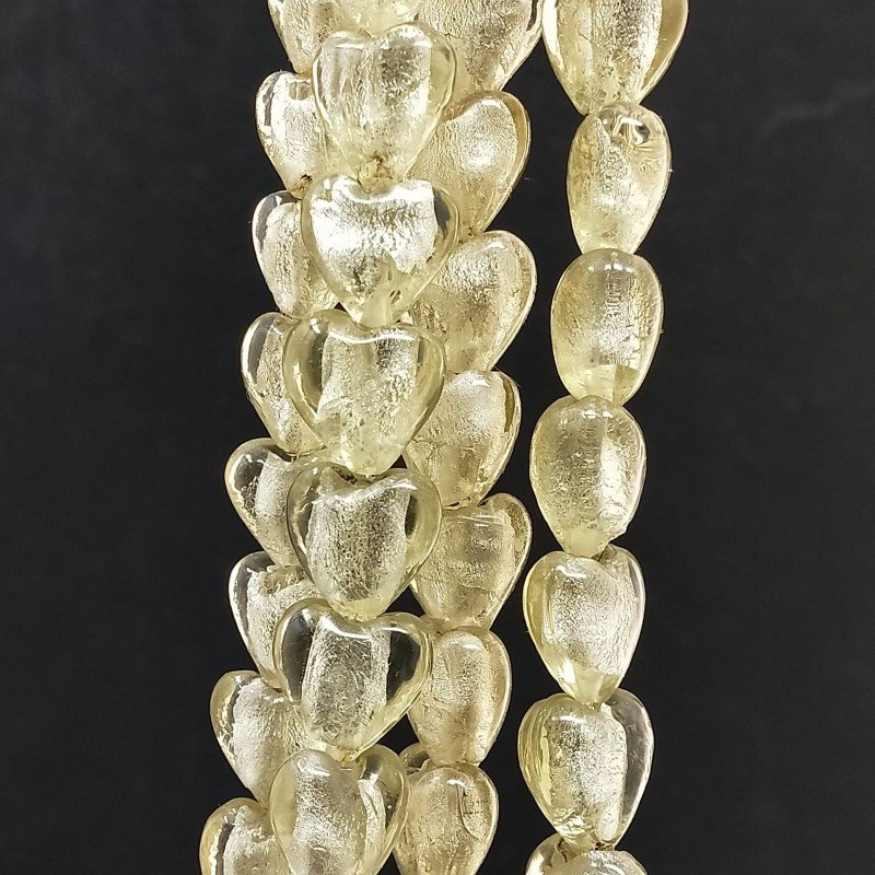 Perline in Vetro Stile Murano Champagne Forma Cuore Piatto Liscio Foro Passante 12mm