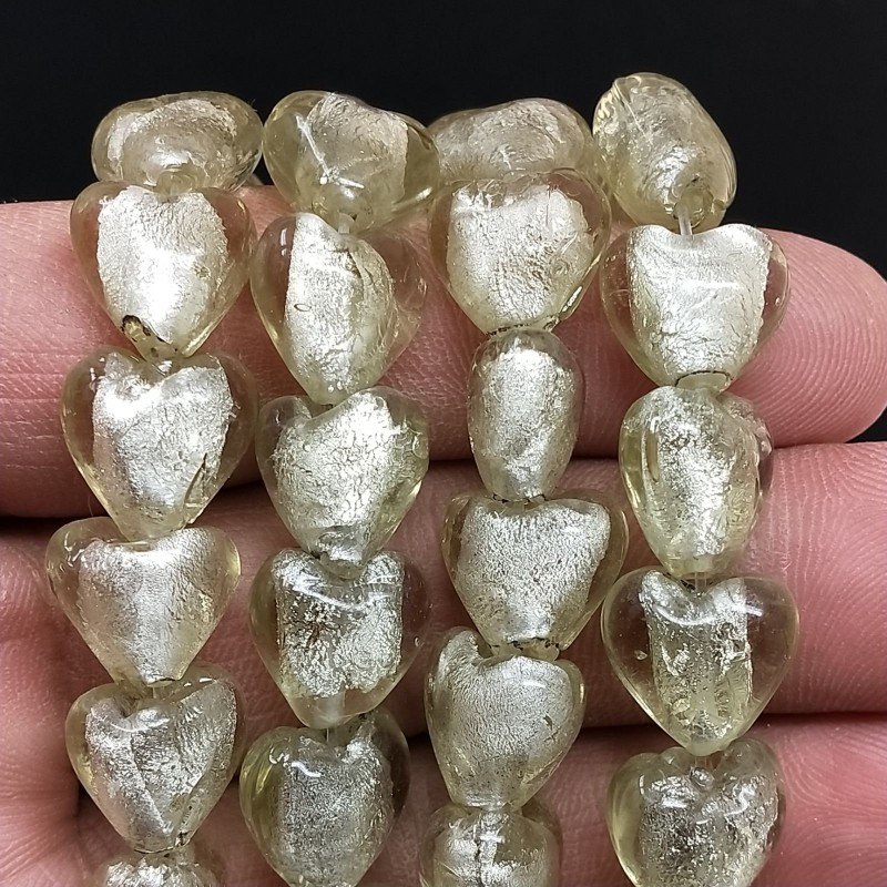 Perline in Vetro Stile Murano Champagne Forma Cuore Piatto Liscio Foro Passante 12mm