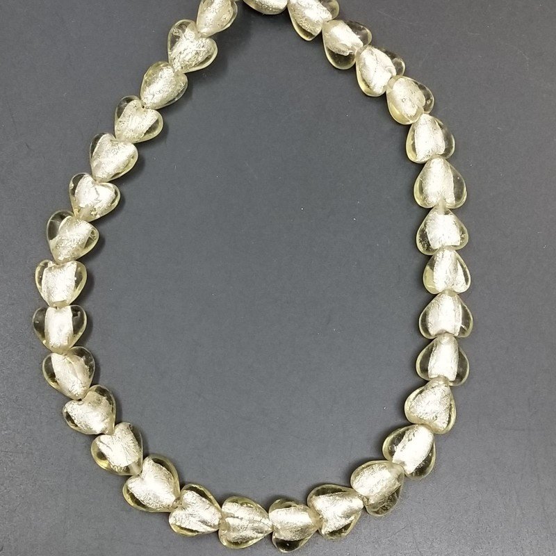 Perline in Vetro Stile Murano Champagne Forma Cuore Piatto Liscio Foro Passante 12mm