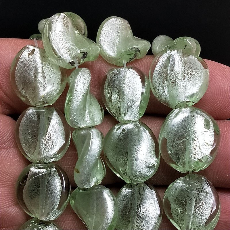 Perline in Vetro Stile Murano Tondo Twist Verde 14X15mm Liscio Foro Passante