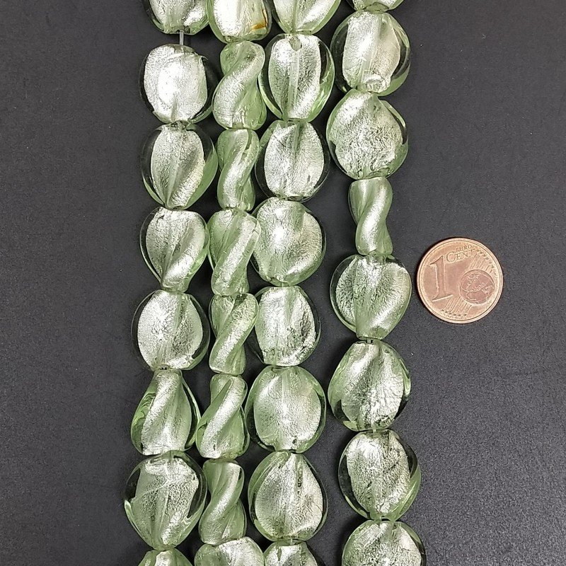 Perline in Vetro Stile Murano Tondo Twist Verde 14X15mm Liscio Foro Passante