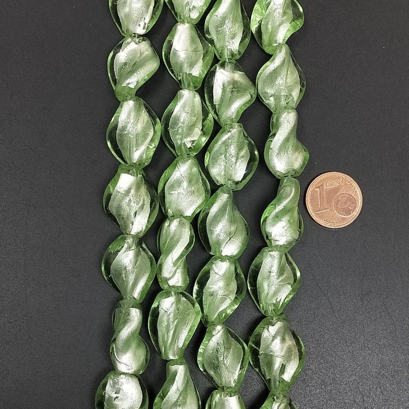 Perline in Vetro Stile Murano Twist Verde 14X19mm Liscio Foro Passante