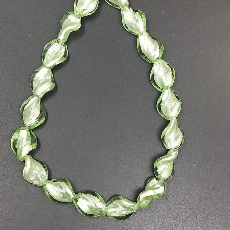 Perline in Vetro Stile Murano Twist Verde 14X19mm Liscio Foro Passante
