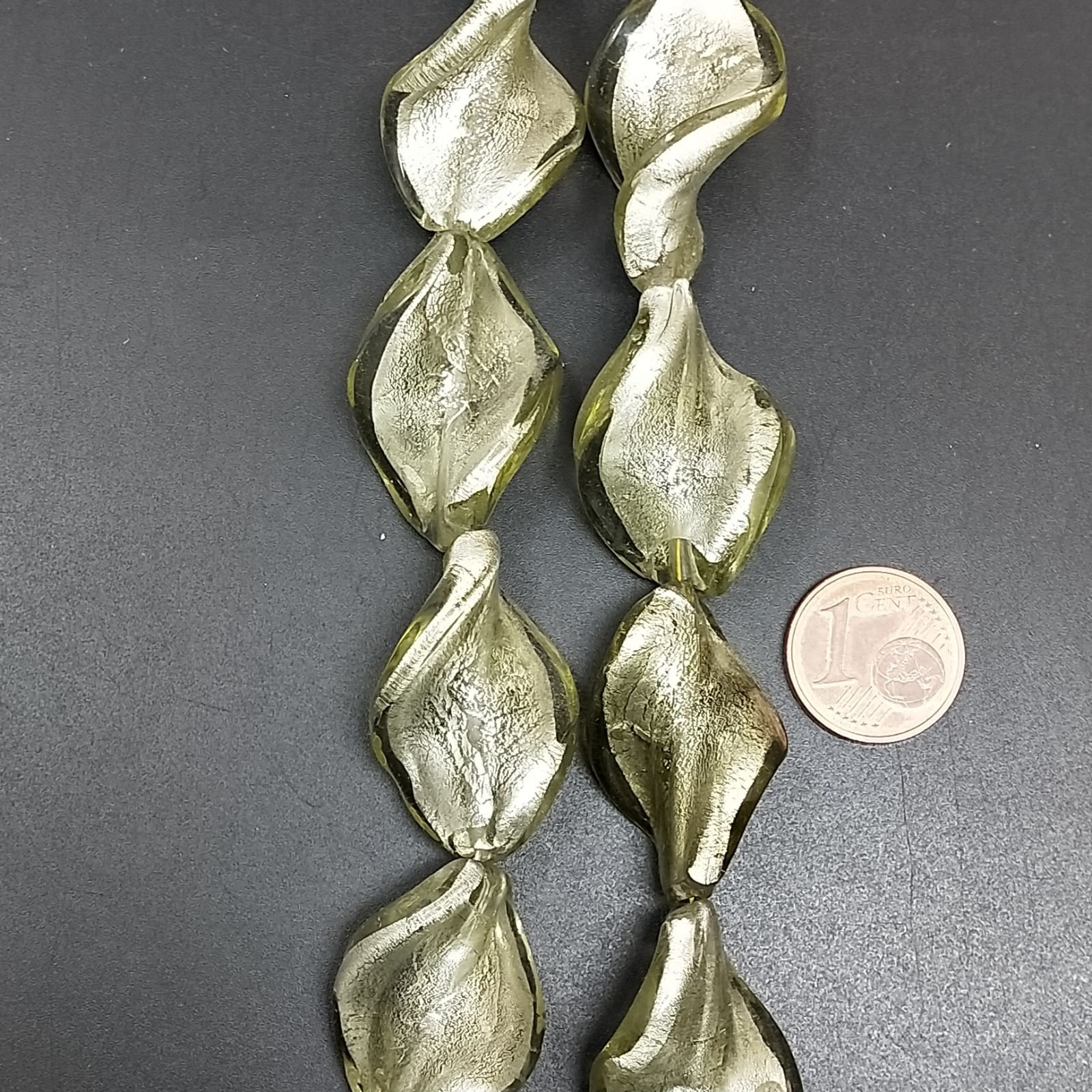 Perline in Vetro Stile Murano Champagne Twist 19X28mm Liscio Foro Passante