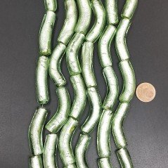Perline in Vetro Stile Murano Forma Barilotto Liscio Foro Passante Curvi Verde Chiaro 10X40mm