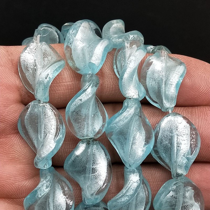 Perline in Vetro Stile Murano Celeste Twist 15x18mm Liscio Foro Passante