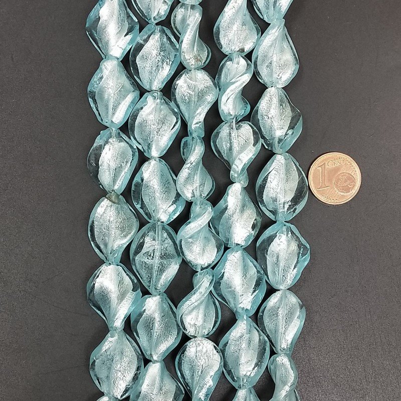 Perline in Vetro Stile Murano Celeste Twist 15x18mm Liscio Foro Passante