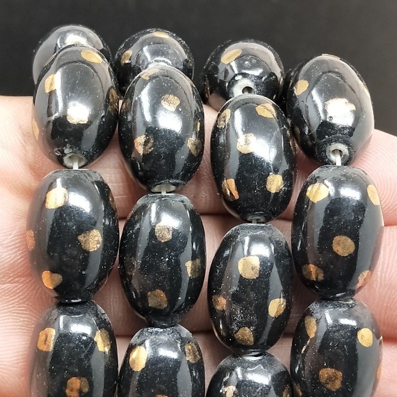 Perline in Vetro Stile Murano Forma Barilotto Liscio Foro Passante Nero 14X21mm