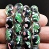 Perline in Vetro Stile Murano Fiori Disegno Forma Barilotto Liscio Foro Passante Nero 8X10mm