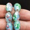 Perline in Vetro Stile Murano Fiori Disegno Forma Barilotto Liscio Foro Passante Azzurro 10X15mm
