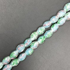 Perline in Vetro Stile Murano Fiori Disegno Forma Barilotto Liscio Foro Passante Azzurro 10X15mm