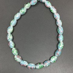 Perline in Vetro Stile Murano Fiori Disegno Forma Barilotto Liscio Foro Passante Azzurro 10X15mm