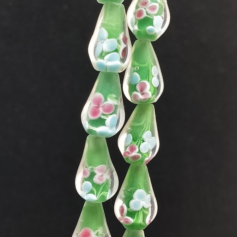 Perline in Vetro Stile Murano Verde Forma Goccia Tondo Liscio Foro Passante 11X17mm