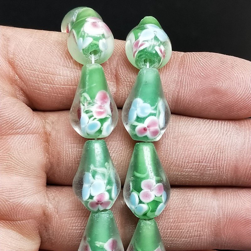 Perline in Vetro Stile Murano Verde Forma Goccia Tondo Liscio Foro Passante 11X17mm