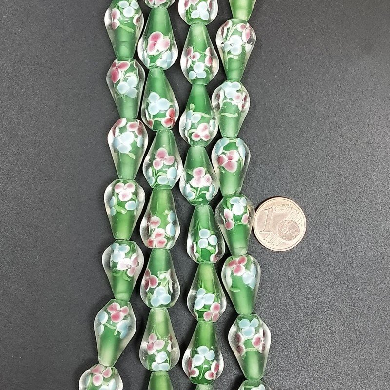 Perline in Vetro Stile Murano Verde Forma Goccia Tondo Liscio Foro Passante 11X17mm