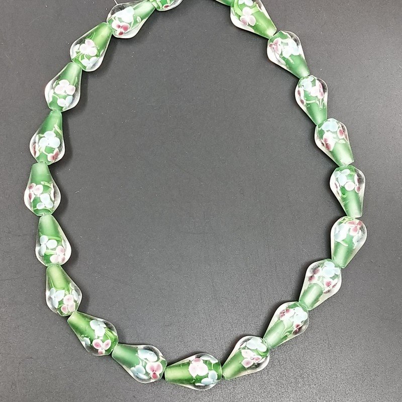 Perline in Vetro Stile Murano Verde Forma Goccia Tondo Liscio Foro Passante 11X17mm