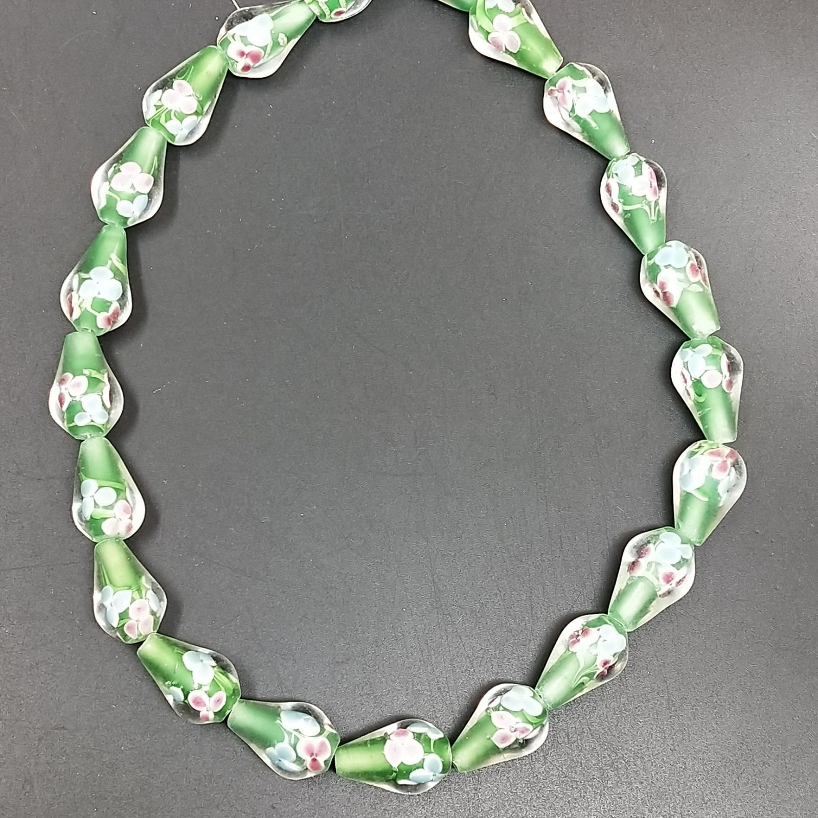 Perline in Vetro Stile Murano Verde Forma Goccia Tondo Liscio Foro Passante 11X17mm