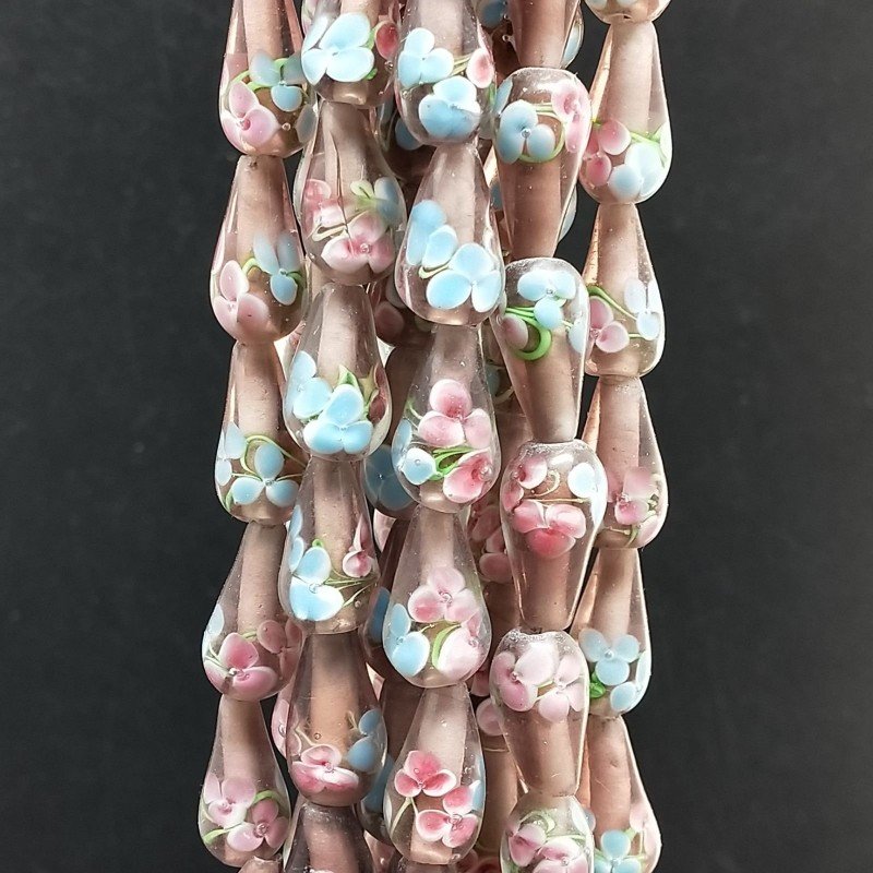 Perline in Vetro Stile Murano Viola Forma Goccia Tondo Liscio Foro Passante 10X18mm