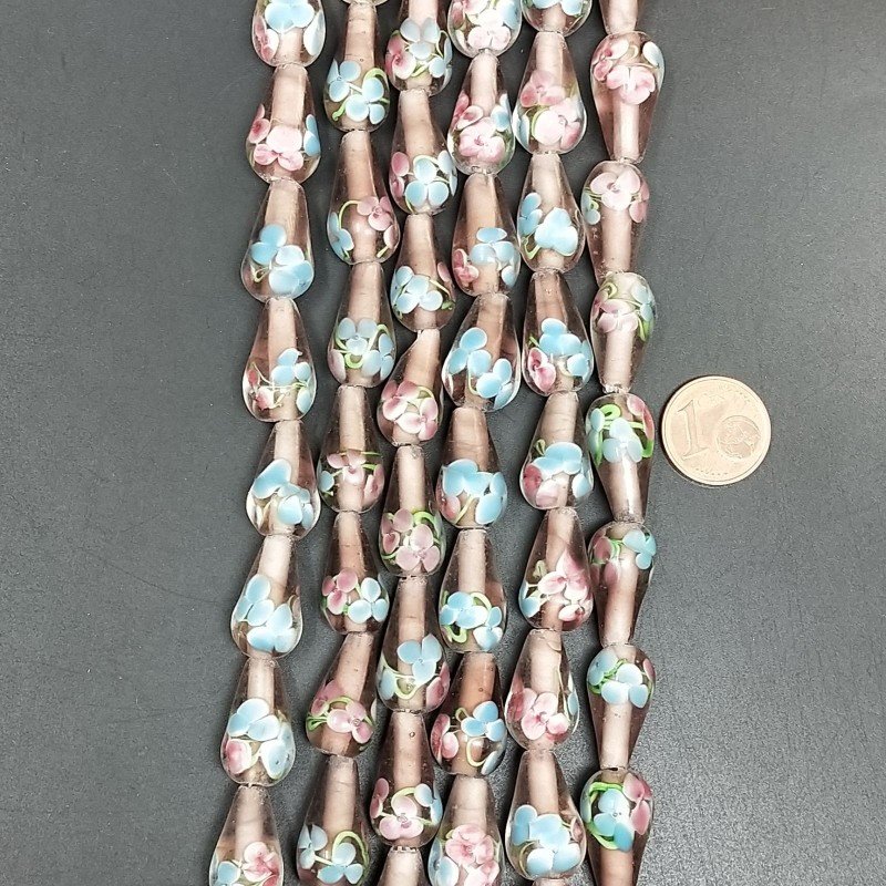 Perline in Vetro Stile Murano Viola Forma Goccia Tondo Liscio Foro Passante 10X18mm