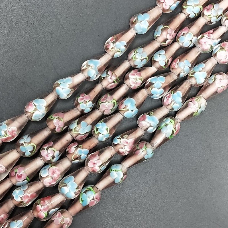 Perline in Vetro Stile Murano Viola Forma Goccia Tondo Liscio Foro Passante 10X18mm