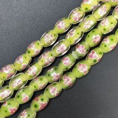Perline in Vetro Stile Murano  Fiori Disegno Forma Barilotto Liscio Foro Passante Verde Chiaro11X16mm