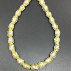 Perline in Vetro Stile Murano  Fiori Disegno Forma Barilotto Liscio Foro Passante Verde Chiaro11X16mm
