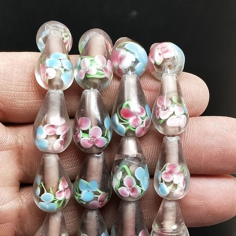 Perline in Vetro Stile Murano Viola Forma Goccia Tondo Liscio Foro Passante 12X18mm