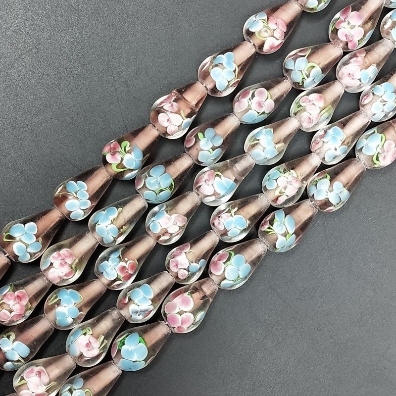 Perline in Vetro Stile Murano Viola Forma Goccia Tondo Liscio Foro Passante 12X18mm
