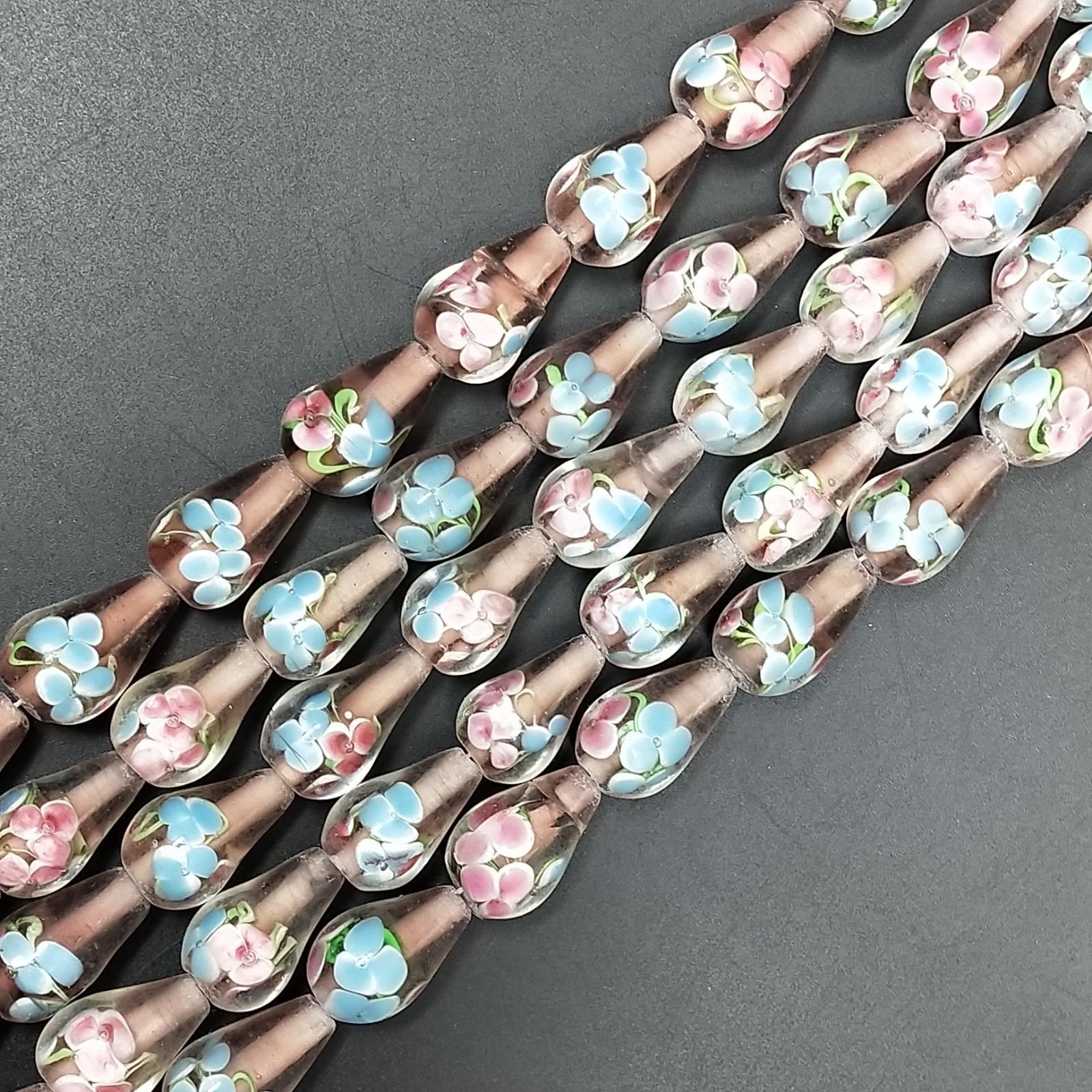 Perline in Vetro Stile Murano Viola Forma Goccia Tondo Liscio Foro Passante 12X18mm