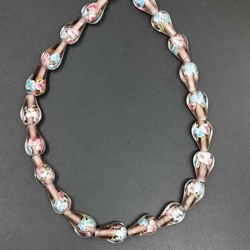 Perline in Vetro Stile Murano Viola Forma Goccia Tondo Liscio Foro Passante 12X18mm