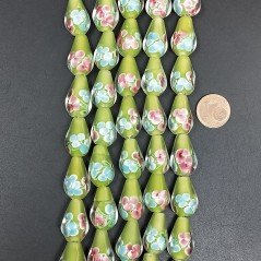 Perline in Vetro Stile Murano Verde Forma Goccia Tondo Liscio Foro Passante 12X18mm