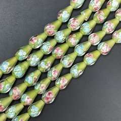 Perline in Vetro Stile Murano Verde Forma Goccia Tondo Liscio Foro Passante 12X18mm