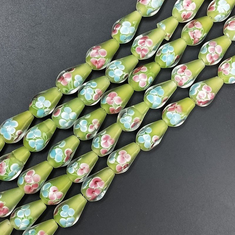 Perline in Vetro Stile Murano Verde Forma Goccia Tondo Liscio Foro Passante 12X18mm