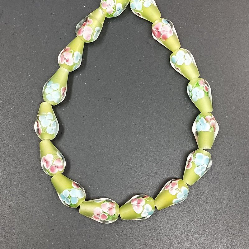 Perline in Vetro Stile Murano Verde Forma Goccia Tondo Liscio Foro Passante 12X18mm