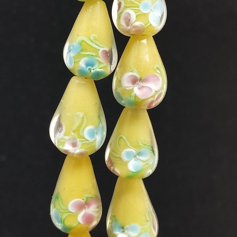 Perline in Vetro Stile Murano Giallo Forma Goccia Tondo Liscio Foro Passante 12X18mm
