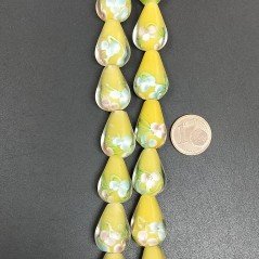 Perline in Vetro Stile Murano Giallo Forma Goccia Tondo Liscio Foro Passante 12X18mm