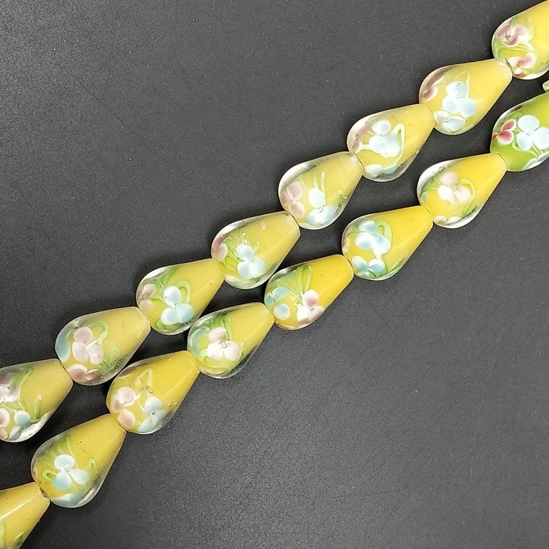 Perline in Vetro Stile Murano Giallo Forma Goccia Tondo Liscio Foro Passante 12X18mm