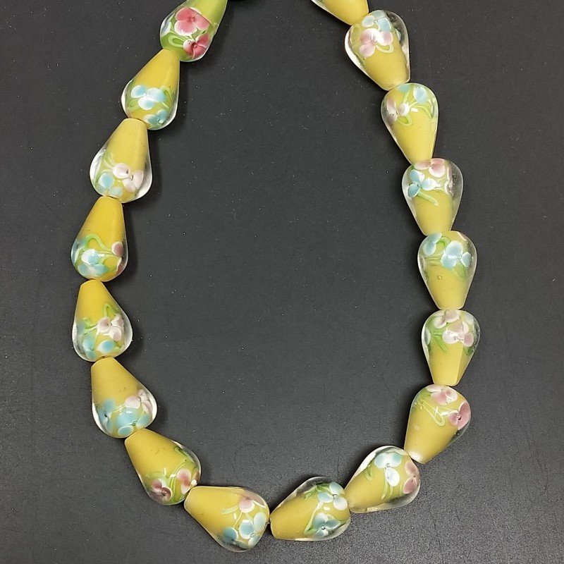 Perline in Vetro Stile Murano Giallo Forma Goccia Tondo Liscio Foro Passante 12X18mm