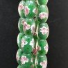 Perline in Vetro Stile Murano Fiori Disegno Forma Barilotto Liscio Foro Passante Verde 12X16mm