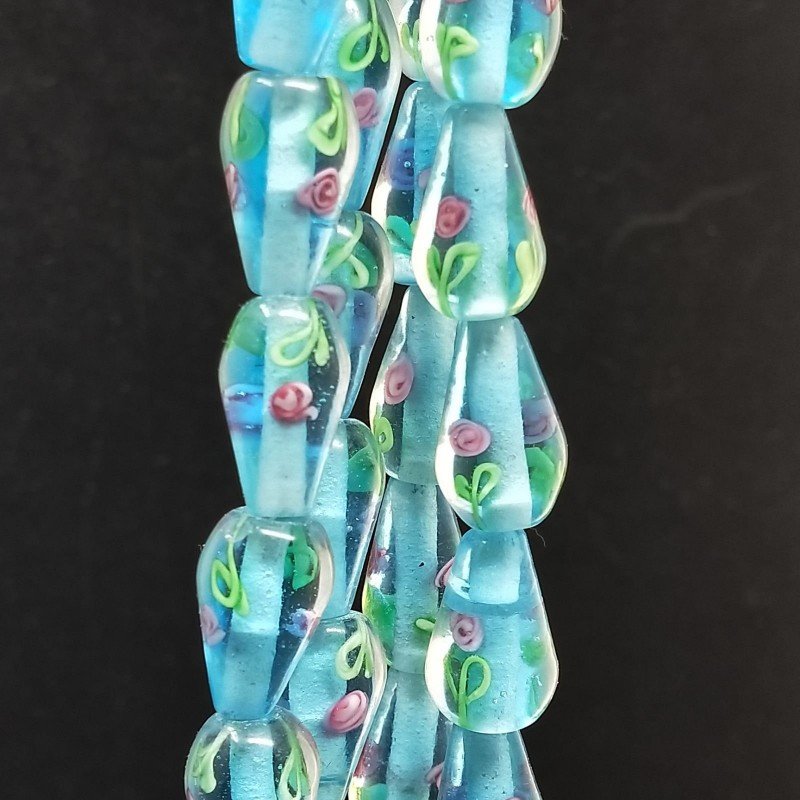 Perline in Vetro Stile Murano Azzurro Forma Goccia Tondo Liscio Foro Passante 10X18mm