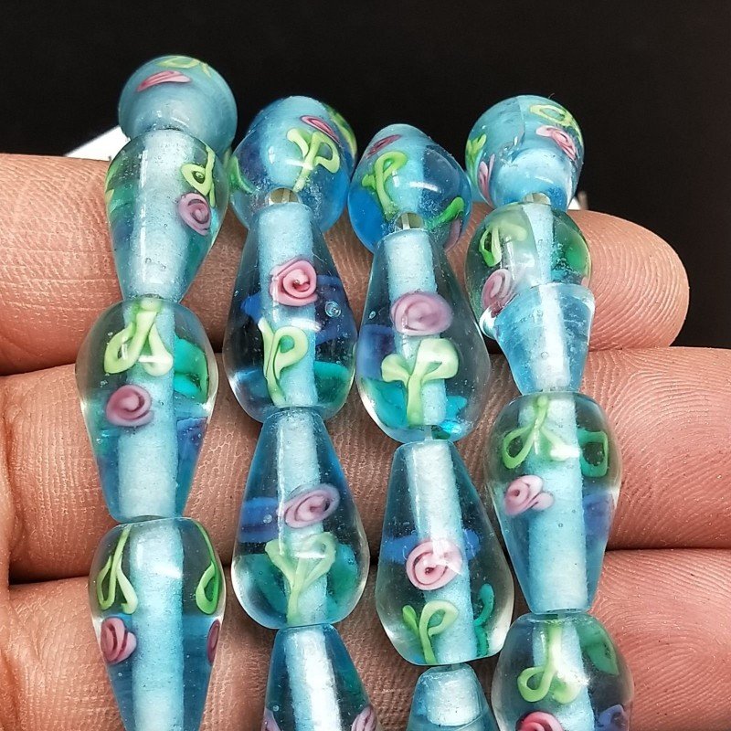 Perline in Vetro Stile Murano Azzurro Forma Goccia Tondo Liscio Foro Passante 10X18mm