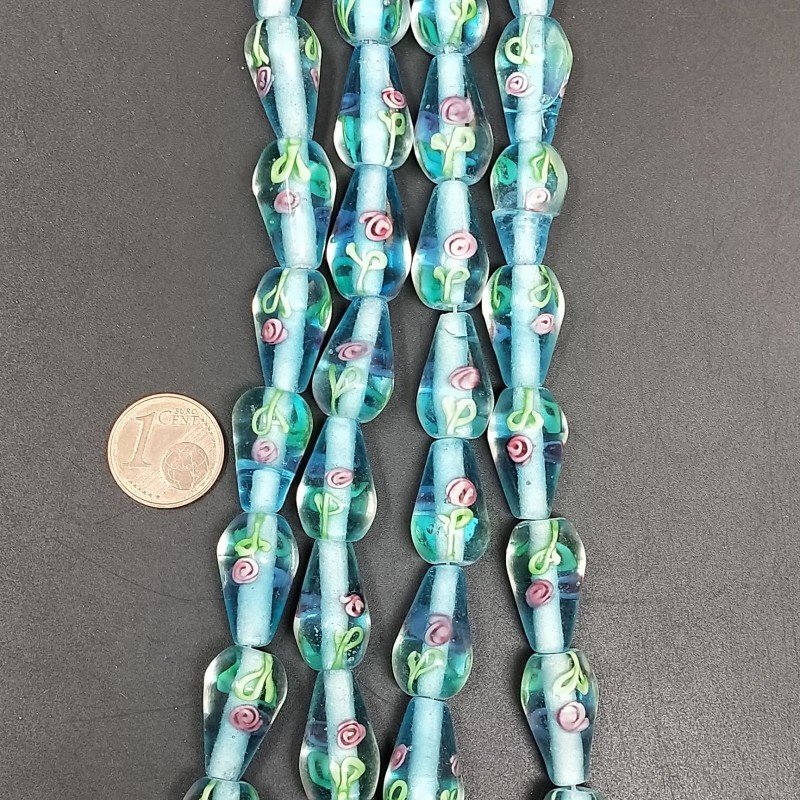 Perline in Vetro Stile Murano Azzurro Forma Goccia Tondo Liscio Foro Passante 10X18mm