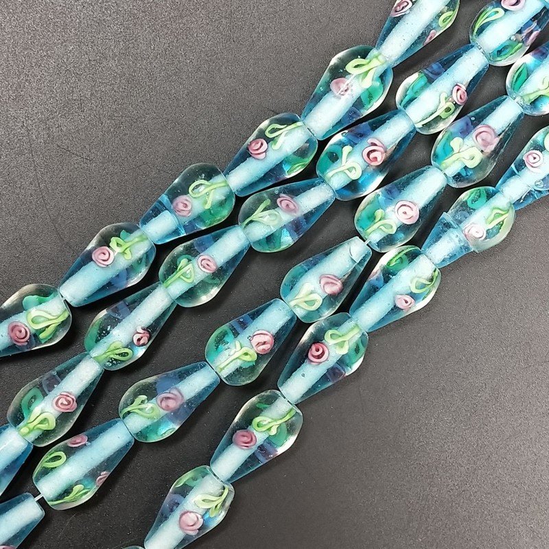 Perline in Vetro Stile Murano Azzurro Forma Goccia Tondo Liscio Foro Passante 10X18mm